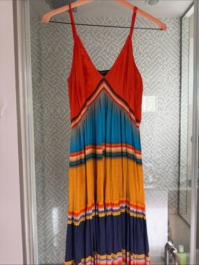 Summer Stripe V-Neck Maxi Dress in Red, Blue & Yellow